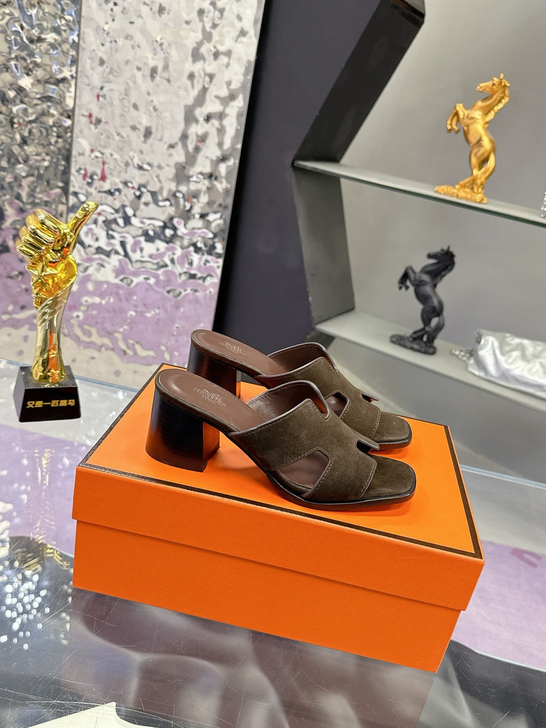 Hm Sandal 90MM Dark Brown In Sandblasted Cowhide 757937