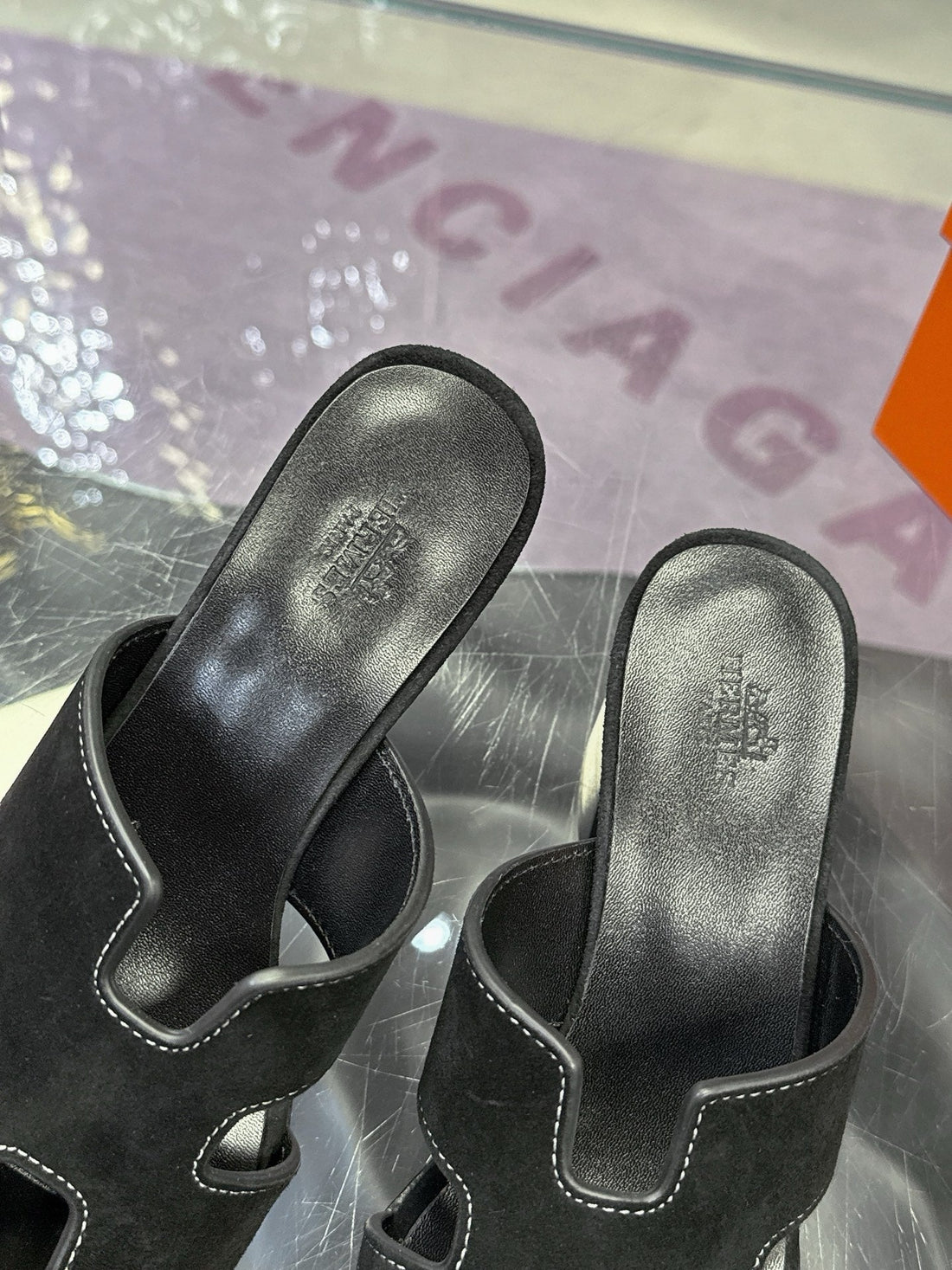 Hm Sandal 90MM Black In Sandblasted Cowhide 757939