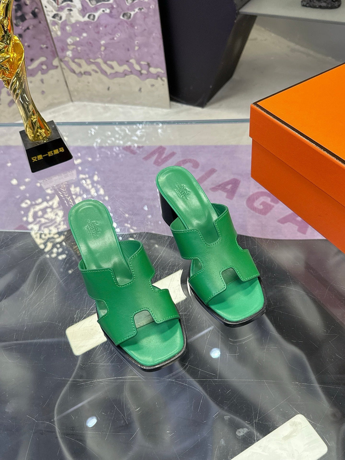 Hm Sandal 90MM Green In Cowhide 757941