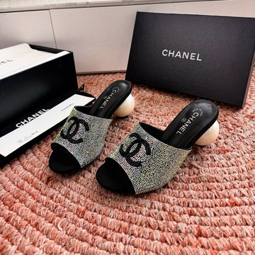 CC 26SS Pearl Heel 70MM Bow Sandals Black In Cowhide 760558