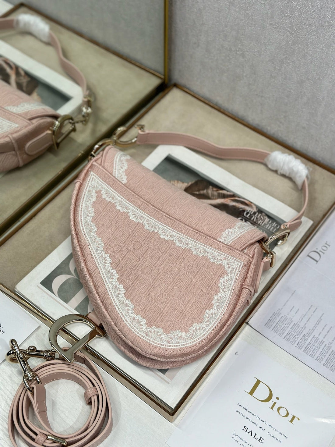 CD Saddle Bag 25.5cm Pink In Denim 288052