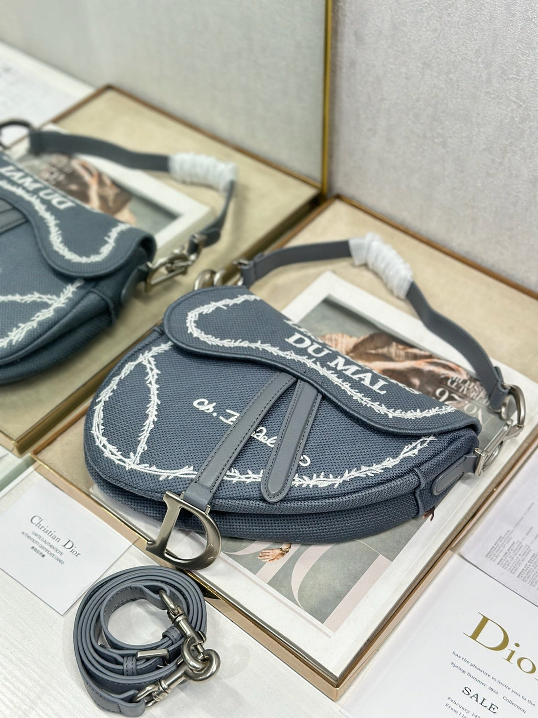 CD Saddle Bag 25.5cm Gray In Denim 288056