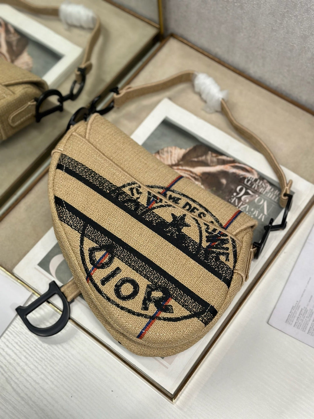 CD Saddle Bag 25.5cm Natural Beige In Denim 288070