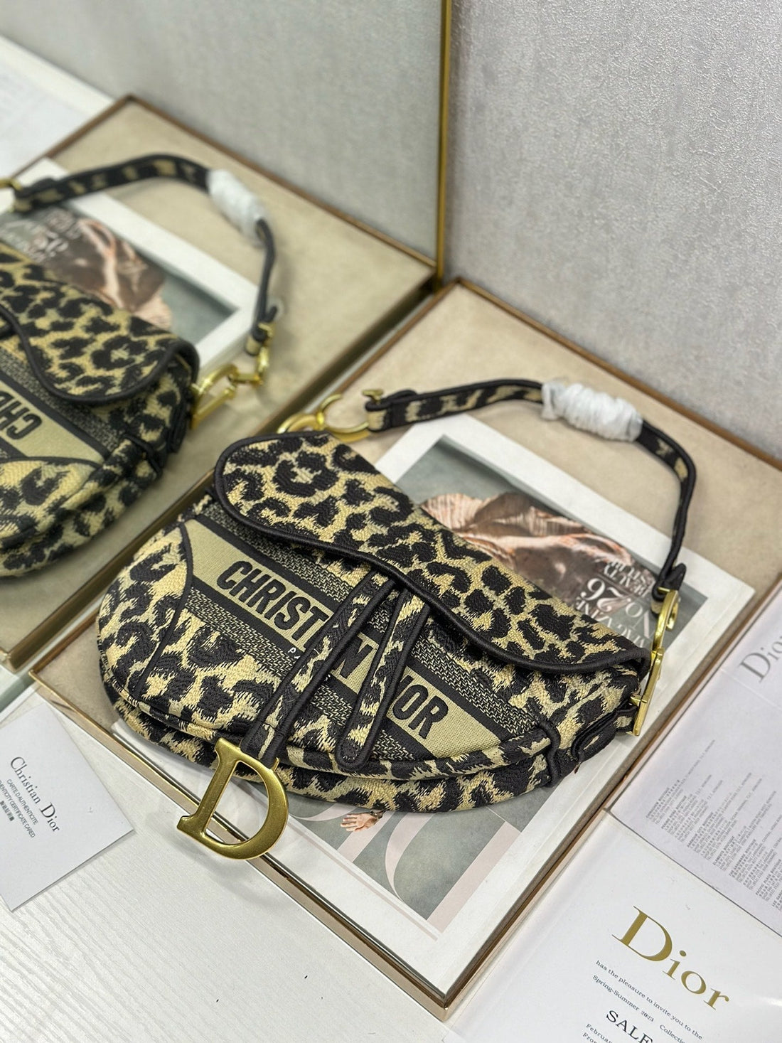 CD Saddle Bag 25.5cm Beige Black In Denim 288068