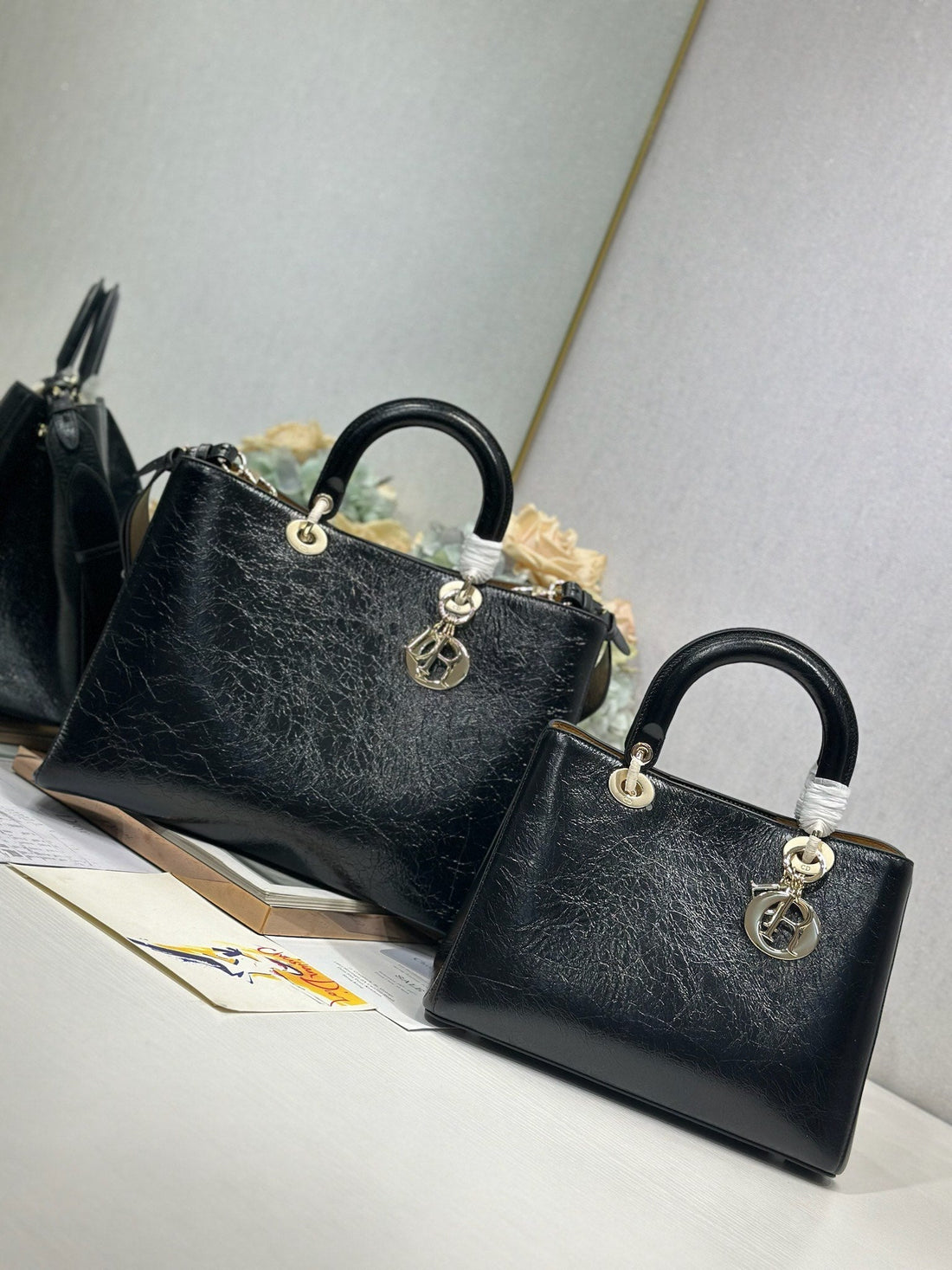 CD Diorissimo Black In Ostrich-Patterned Cowhide 288189