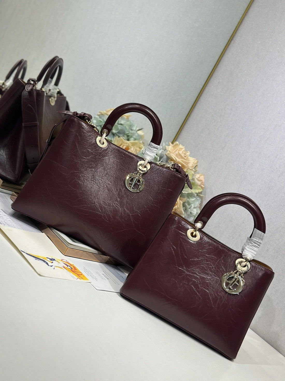 CD Diorissimo Burgundy In Ostrich-Patterned Cowhide 288194