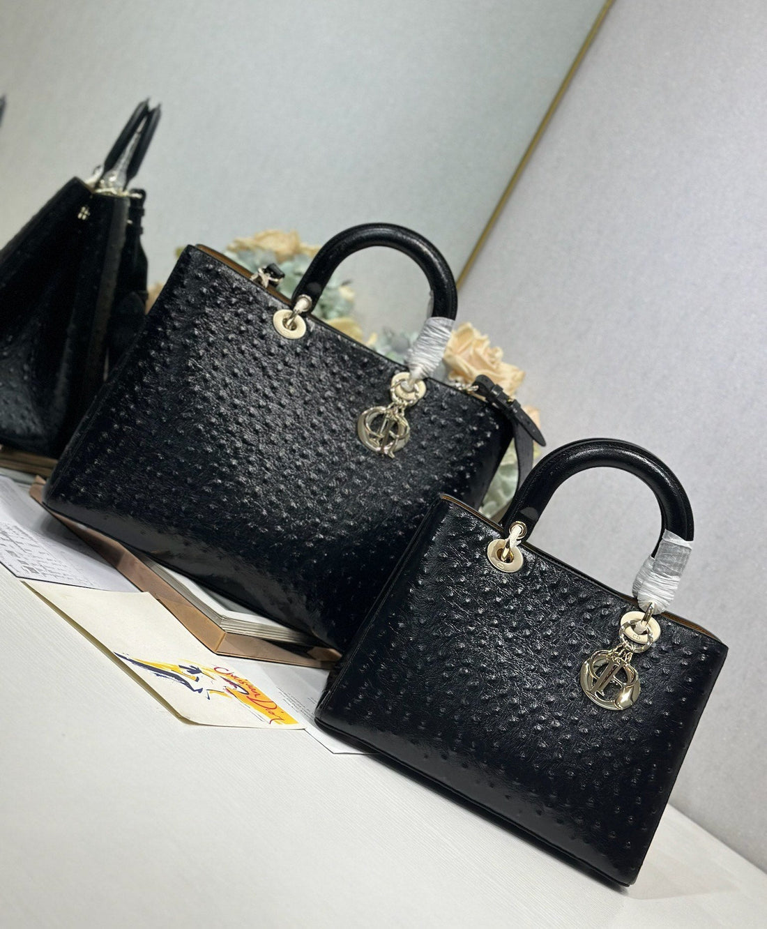 CD Diorissimo Black In Ostrich-Patterned Cowhide 288204