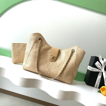 CC 26 Shopping Bag 40CM Beige In Straw Woven 01718