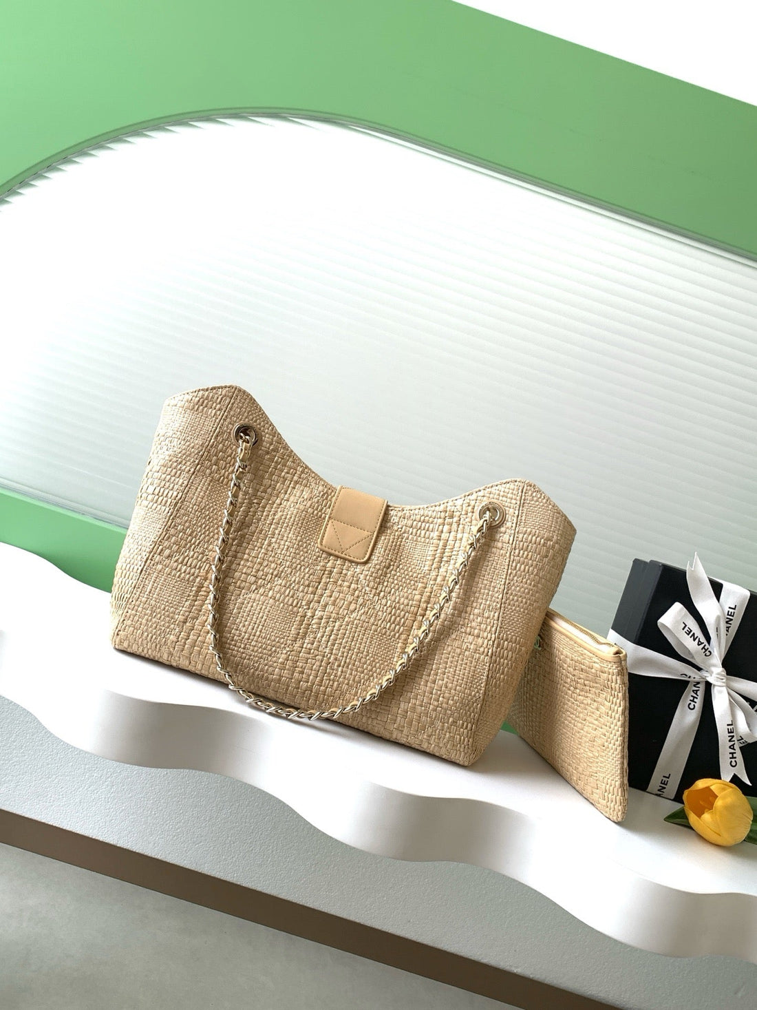 CC 26 Shopping Bag 40CM Beige In Straw Woven 01718