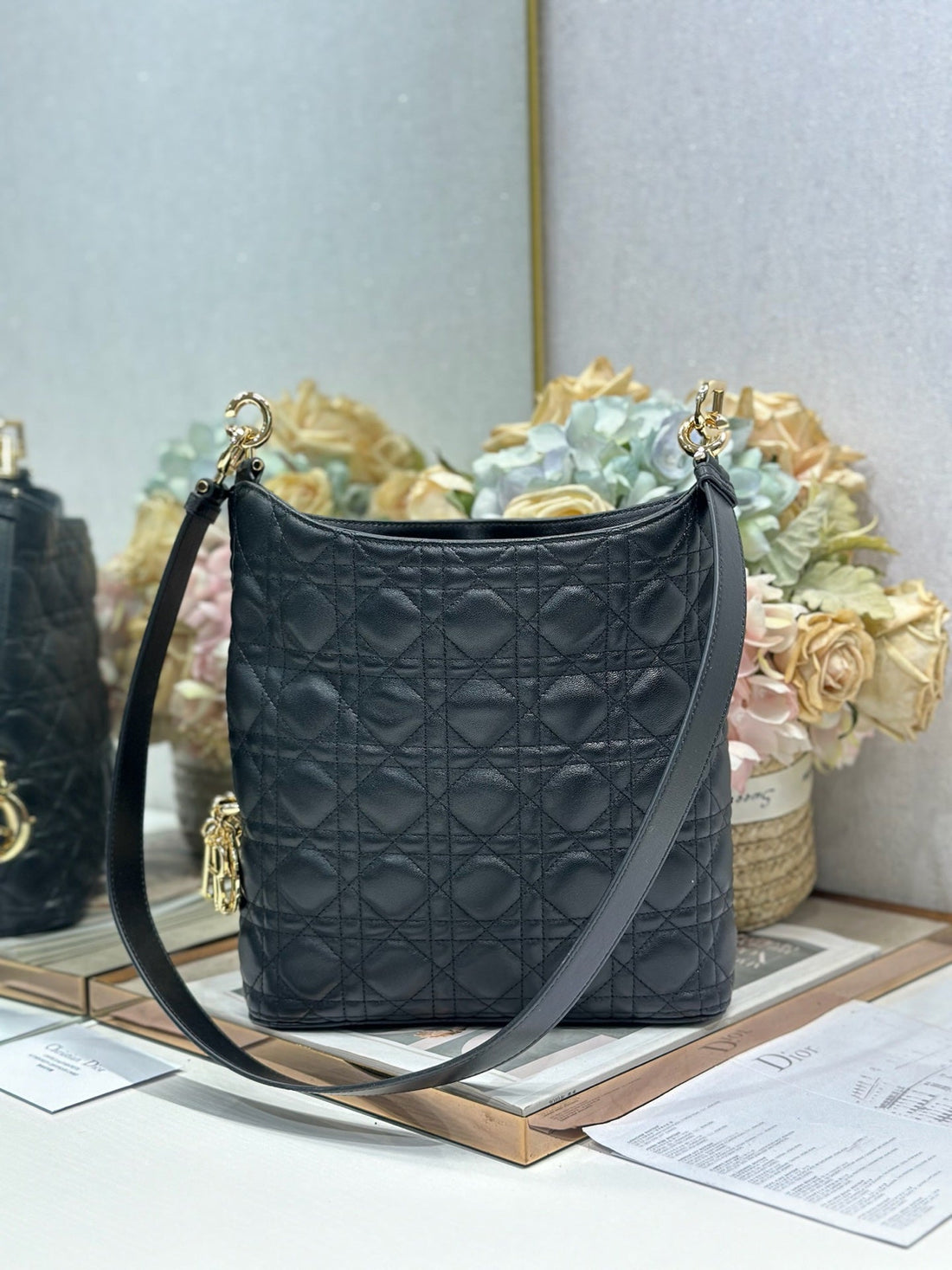 CD Lady Dior Shoulder Bag 27CM Black In Sheepskin 155546