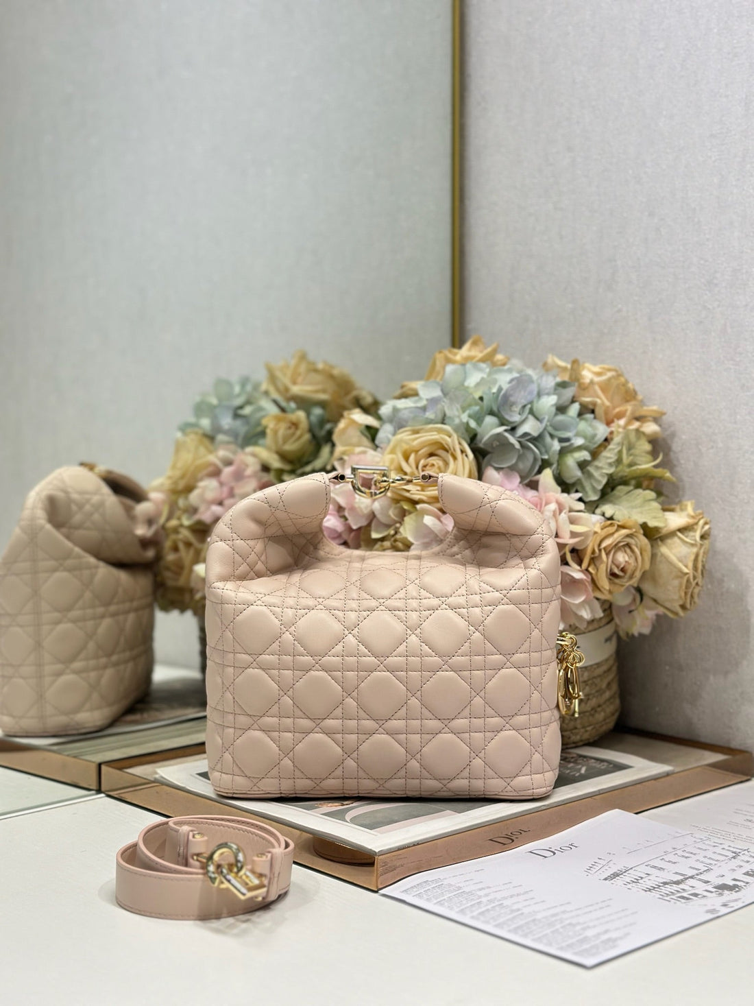 CD Lady Dior Shoulder Bag 27CM Light Pink In Sheepskin 155553