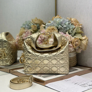CD Lady Dior Shoulder Bag 27CM Gold Metallic In Sheepskin 155559