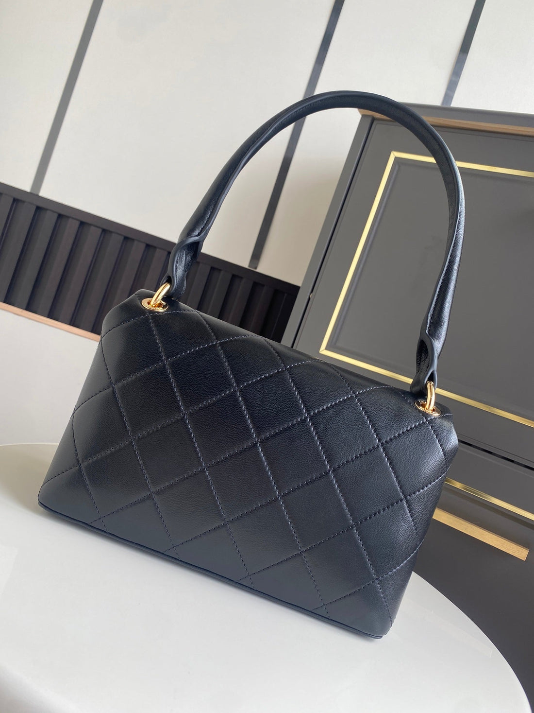 CC Mini Flap Top Handle Bag 25CM Black Lambskin