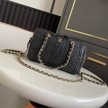 CC Classic Handbag With Chain 18.5cm Black Woven Coconut Fiber