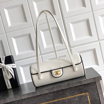 CC Preppy Coco Bowling Bag 30CM White Cowhide Lambskin