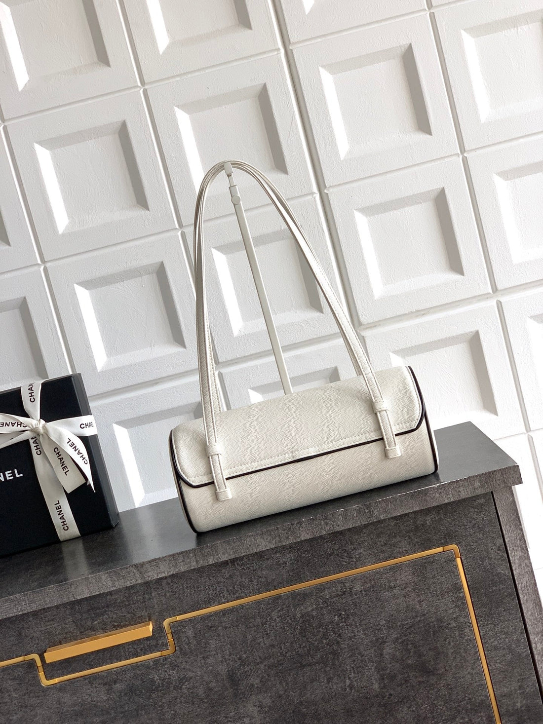 CC Preppy Coco Bowling Bag 30CM White Cowhide Lambskin