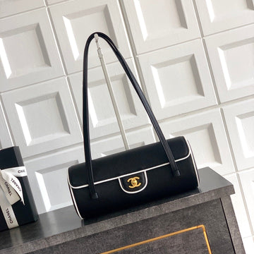 CC Preppy Coco Bowling Bag 30CM Black Cowhide Lambskin