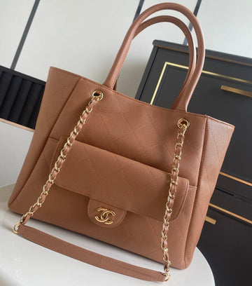 CC Tote Bag 39CM Brown Caviar Cowhide