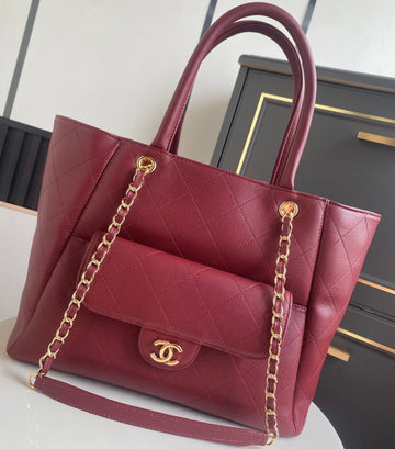 CC Tote Bag 39CM Burgundy Caviar Cowhide