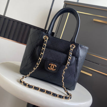 CC Tote Bag 25CM Black Caviar Cowhide