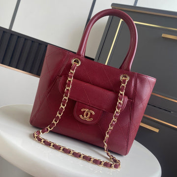 CC Tote Bag 25CM Burgundy Caviar Cowhide