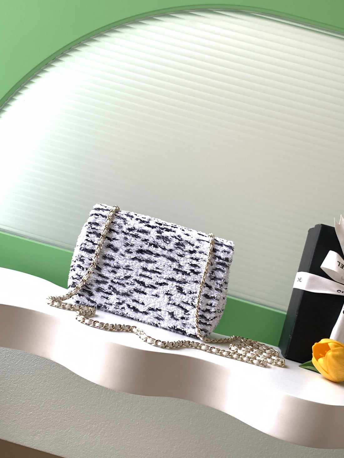 CC Flap Bag 21CM Black White Sequin Gold Hardware 157767