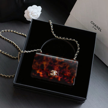 CC 25C Mini Flap Bag 12CM Brown Black Tortoiseshell Acrylic