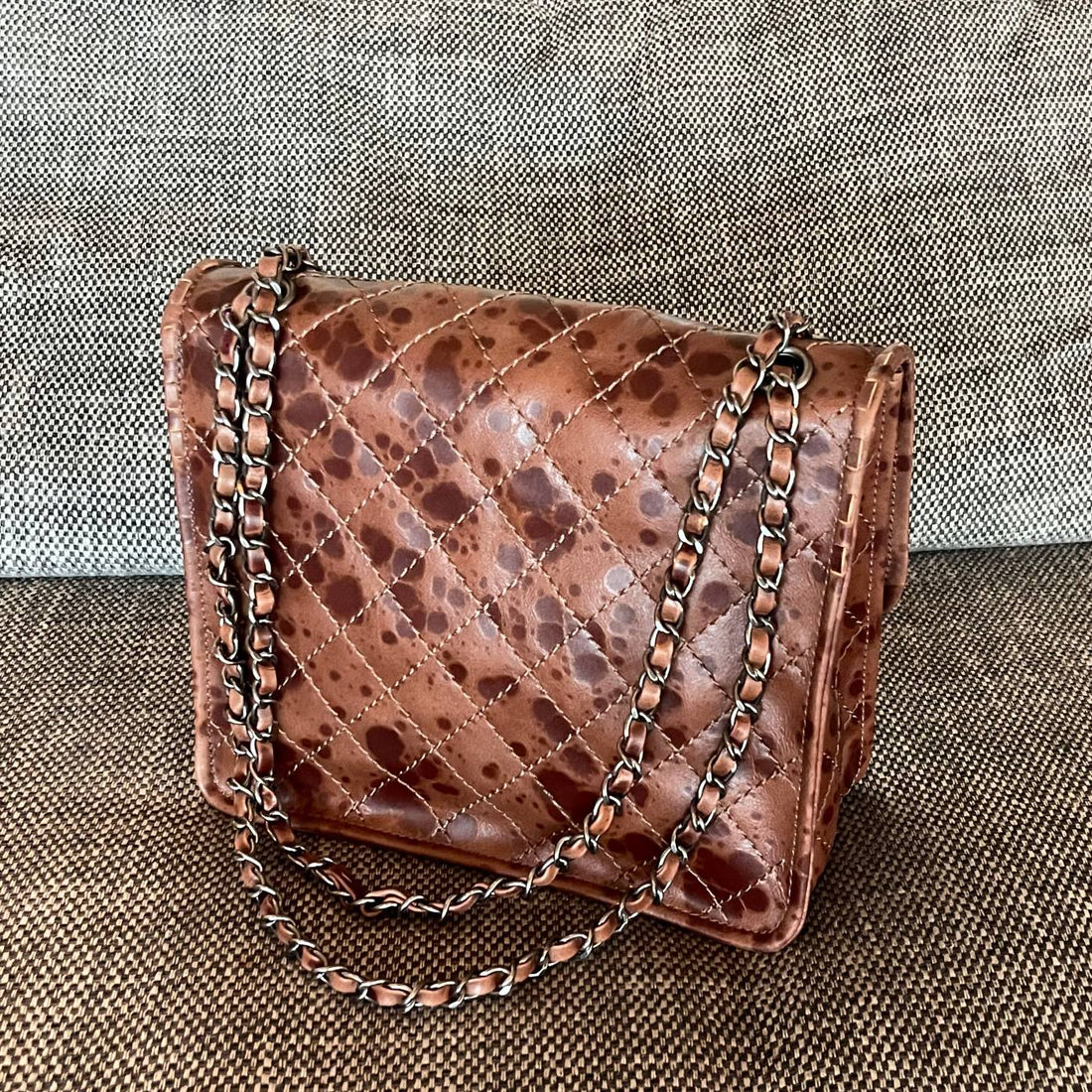 CC Vintage CC Flap Bag 26CM Brown Tortoiseshell Synthetic Leather