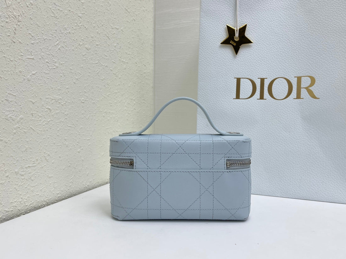 CD Cannage Vanity Chain Bag 19CM Blue Cowhide 158121
