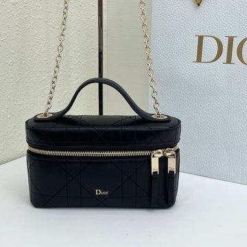 CD Cannage Vanity Chain Bag 19CM Black Cowhide 158120
