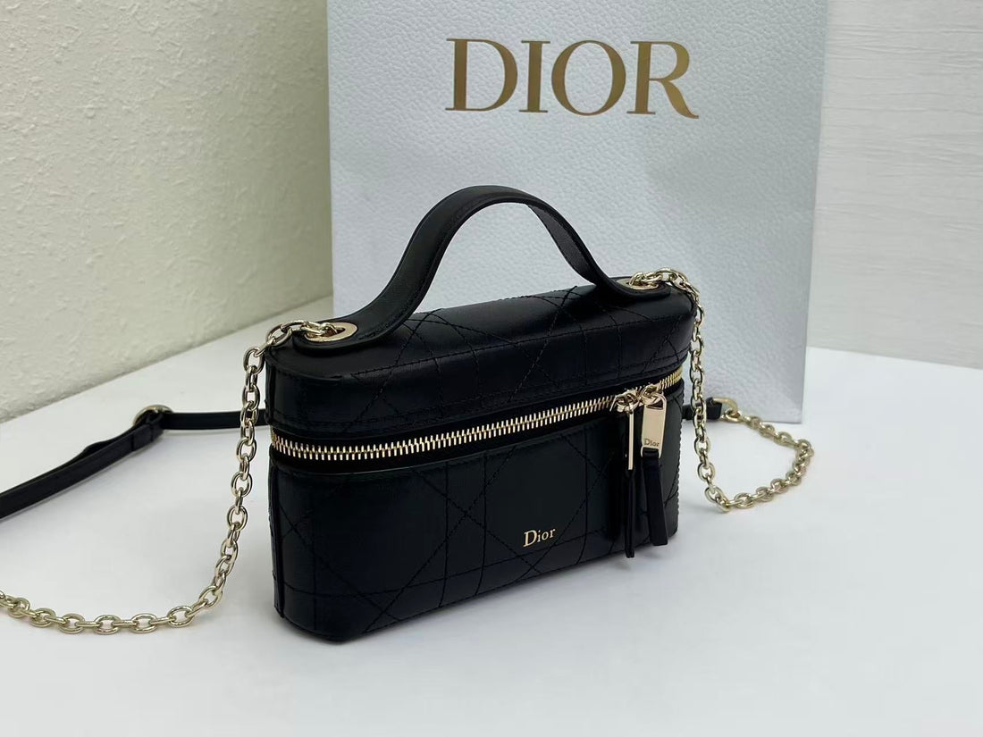 CD Cannage Vanity Chain Bag 19CM Black Cowhide 158120