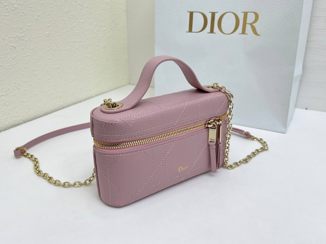 CD Cannage Vanity Chain Bag 19CM Pink Cowhide 158118