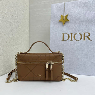 CD Cannage Vanity Chain Bag 19CM Brown Cowhide 158117