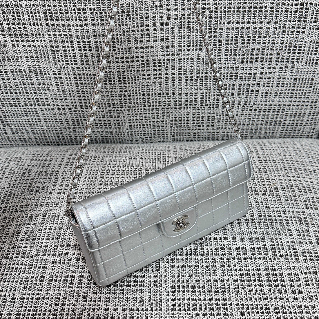 CC East-West Flap Bag 26CM Silver Lambskin