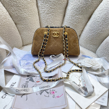 CC 26P Bowling Bag Chain Strap 19.5cn Camel Suede Ghw