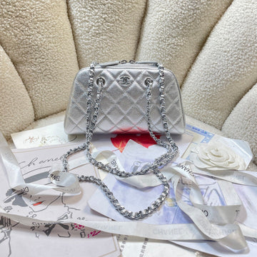 CC 26P Bowling Bag Chain Strap 19.5cn Silver Metallic Caviar Cowhide