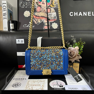 CC Le Boy Flap Bag Crystal Embellished 25CM Blue Ghw 158378