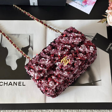 CC Flap Bag Floral 20CM Pink Sequin Leather Ghw 158374