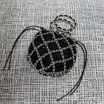 CC 21PF Chain Link Net Bag Drawstring Black Tweed Lambskin & Chain