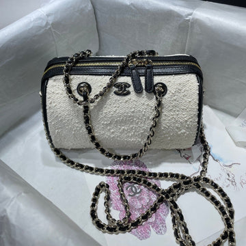 CC Bowling Bag Chain Strap 18.5cm Black White Lambskin & Canvas 292137