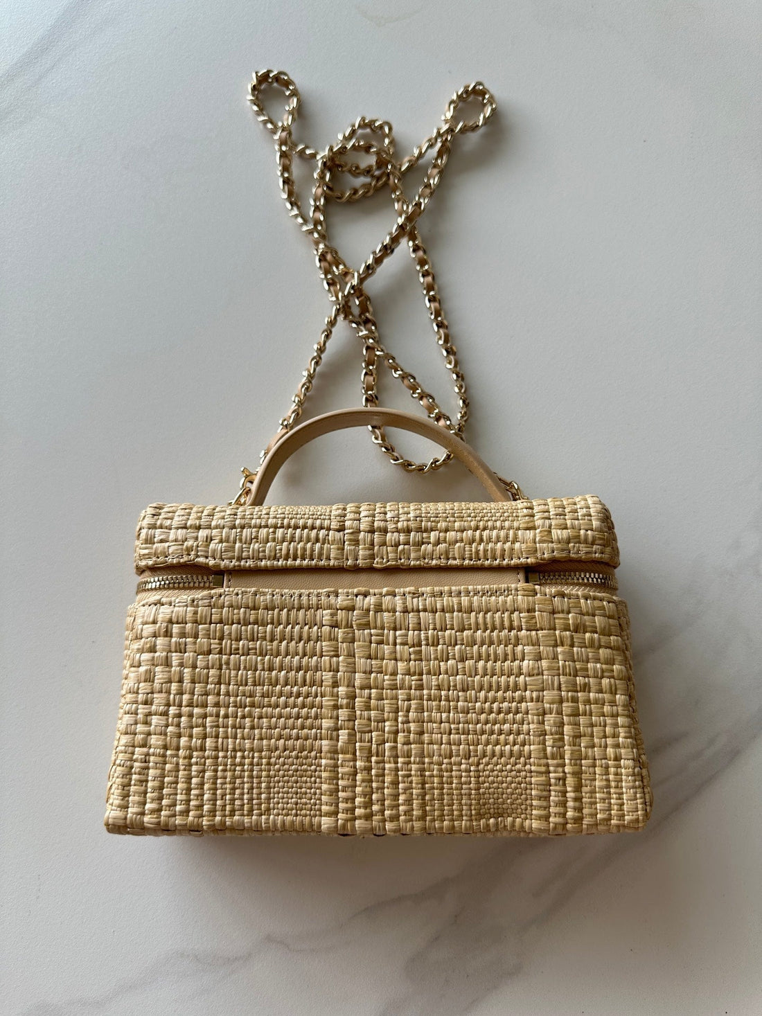 CC Vanity With Chain 17CM Beige Woven Raffia & Lambskin 292222