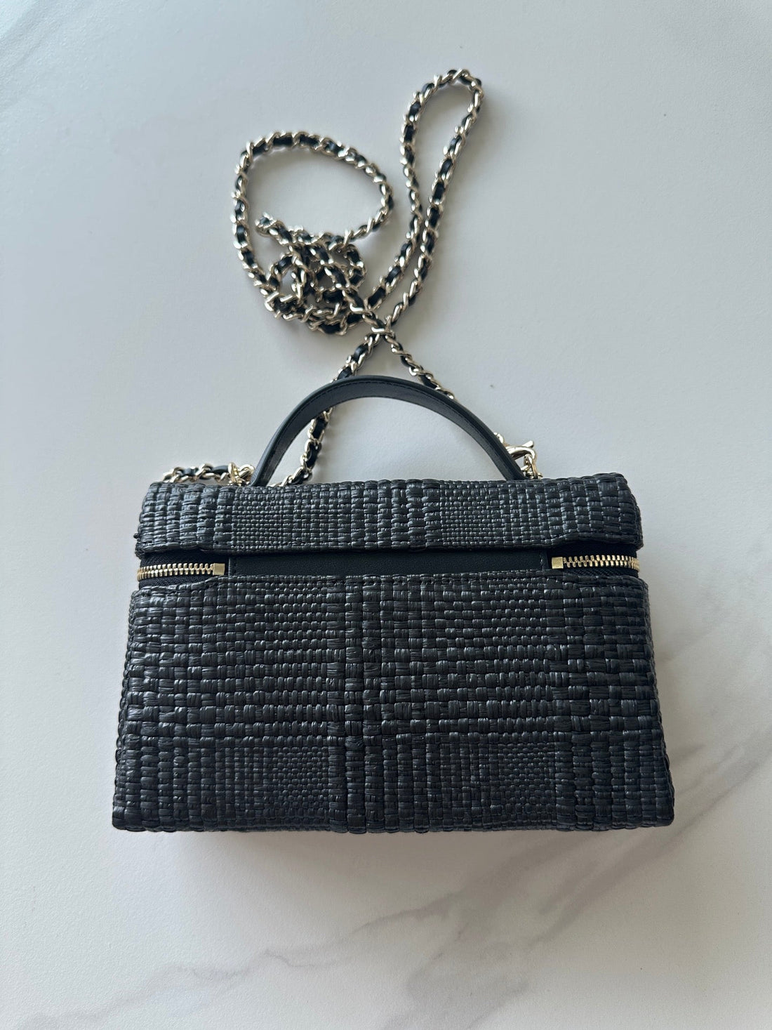 CC Vanity With Chain 17CM Black Woven Raffia & Lambskin 292223