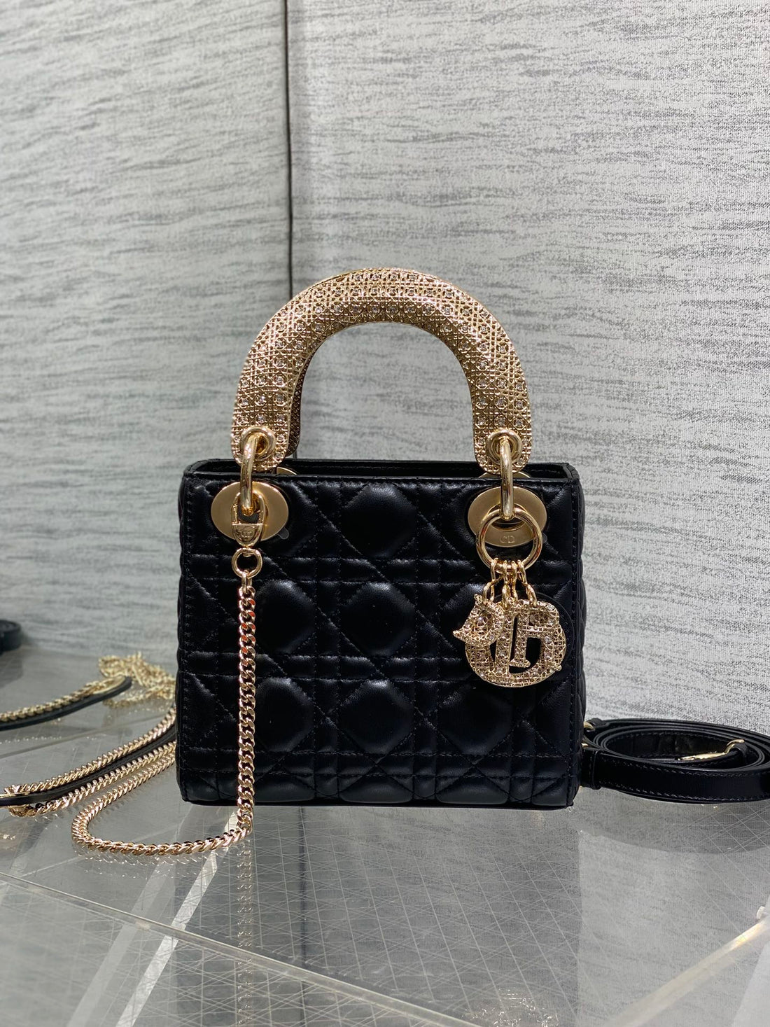 CD Mini Lady Dior 17CM Black Cannage Calfskin Leather Ghw 158532