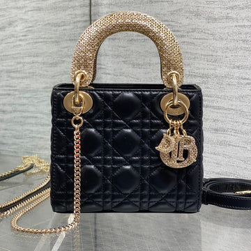 CD Mini Lady Dior 17CM Black Cannage Calfskin Leather Ghw 158532