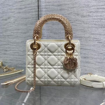 CD Mini Lady Dior 17CM White Cannage Calfskin Leather Ghw 158537