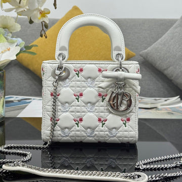CD Mini Lady Dior 17CM White Embroidered Cowhide Leather Shw 158728