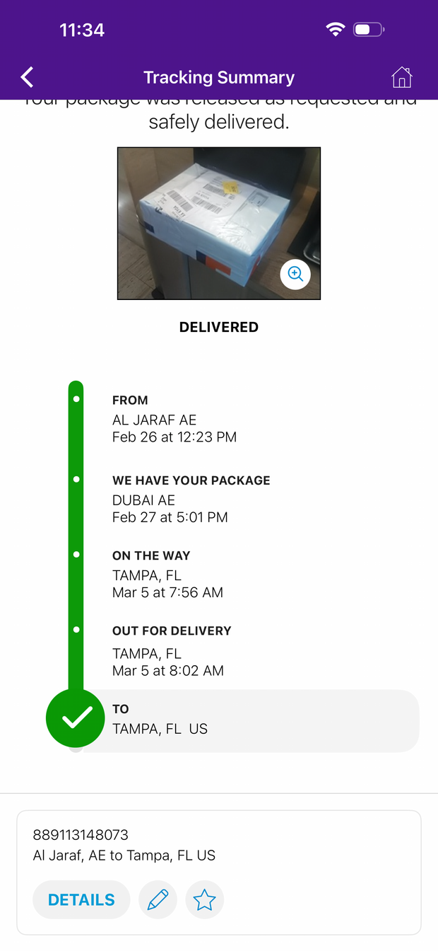 Delivery proof screenshot