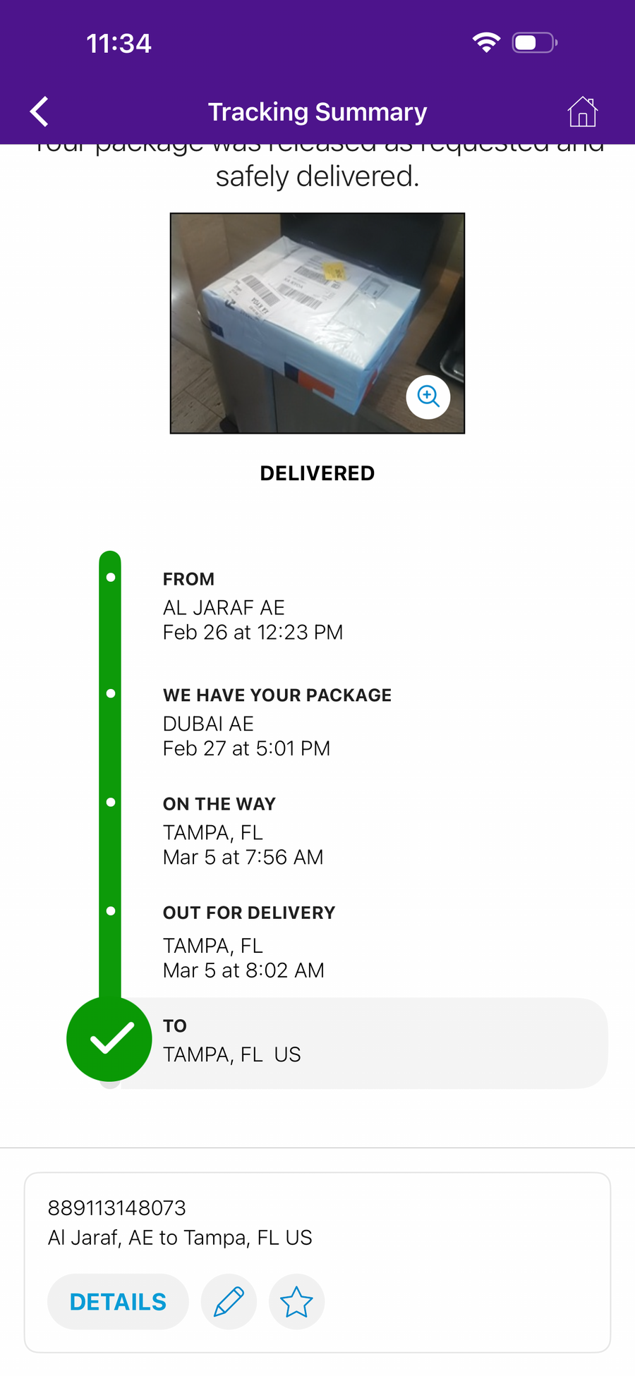 Delivery proof screenshot