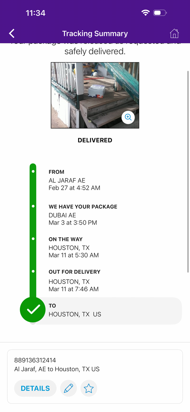 Delivery proof screenshot