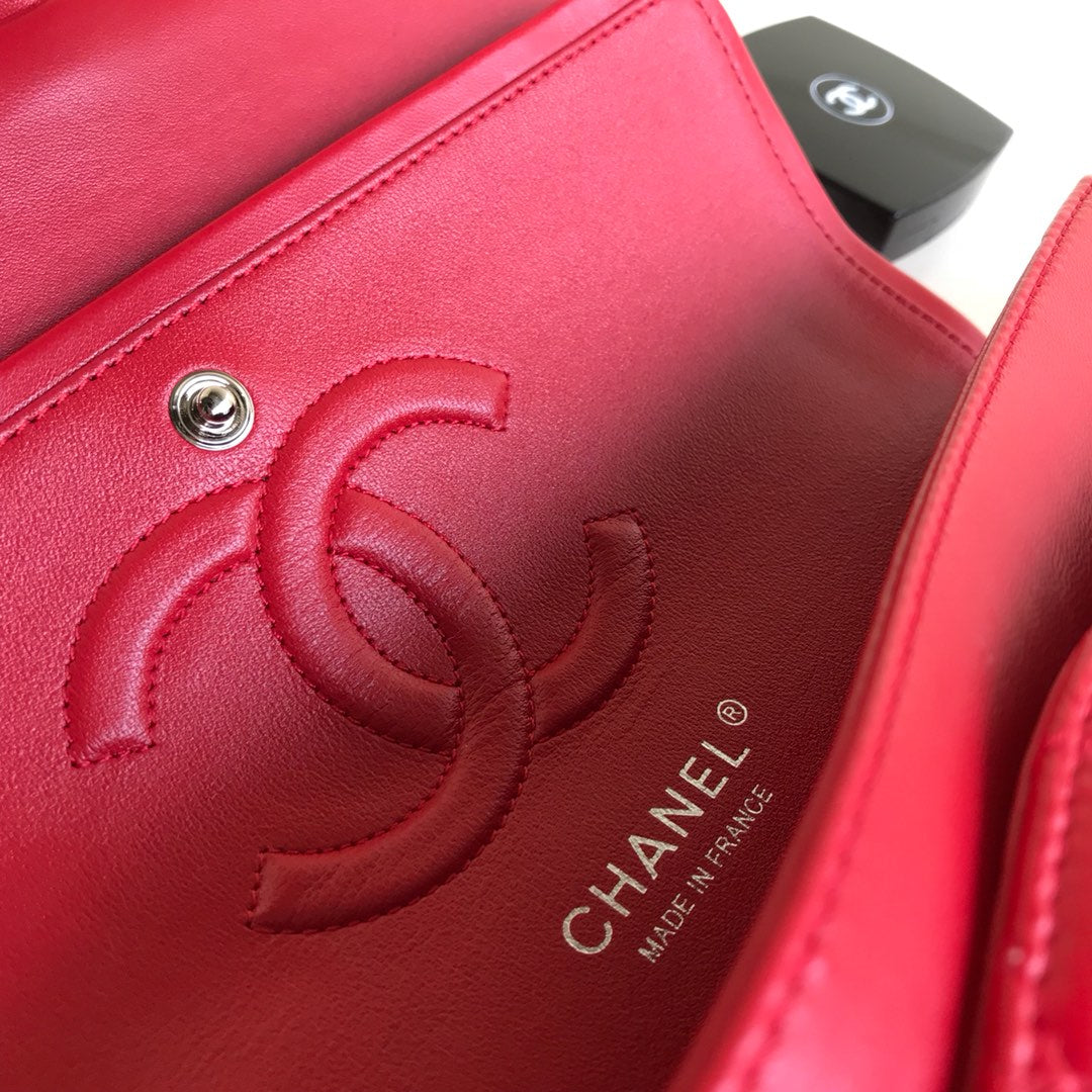 Flap Bag Medium 25CM Red Lambskin Silver Hardware
